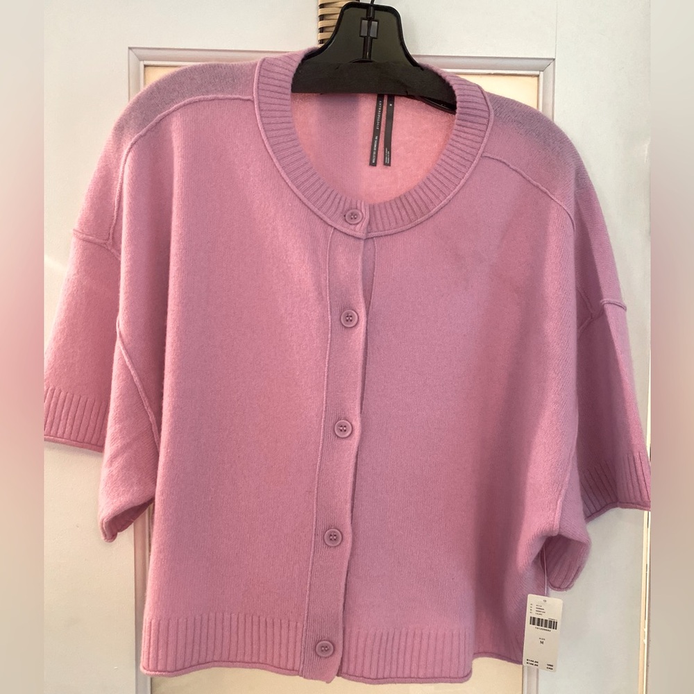 Anthropologie the cashmere collection Pink Lilac MED Short Slv 5 Button Sweater